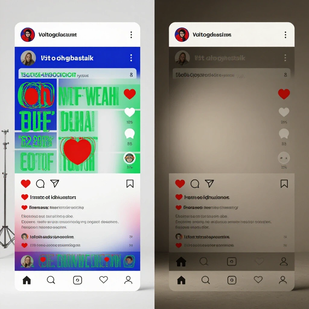 A split image demonstrating the contrast between a vibrant, engaging social media post and a dull, disengaging one, illustrating the importance of effective offer testing.