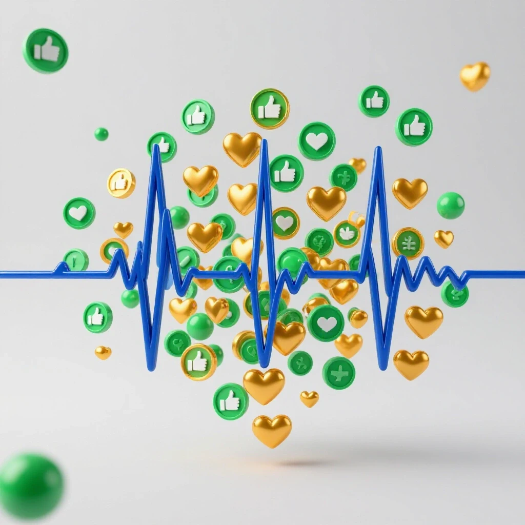 Dynamic heartbeat line with social media icons symbolizing volatility and recovery in social media performance.