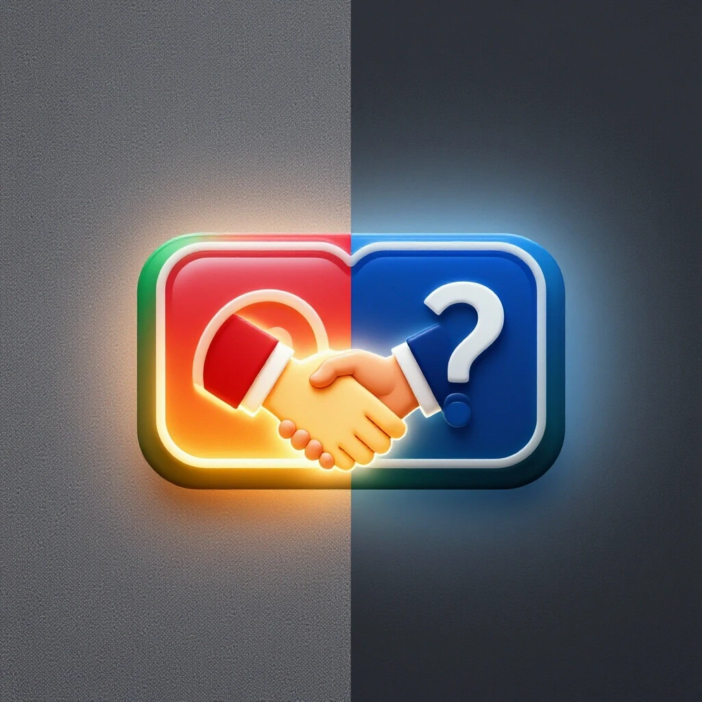 Contrasting social media icons evoking trust and curiosity, with warm and cold lighting effects.