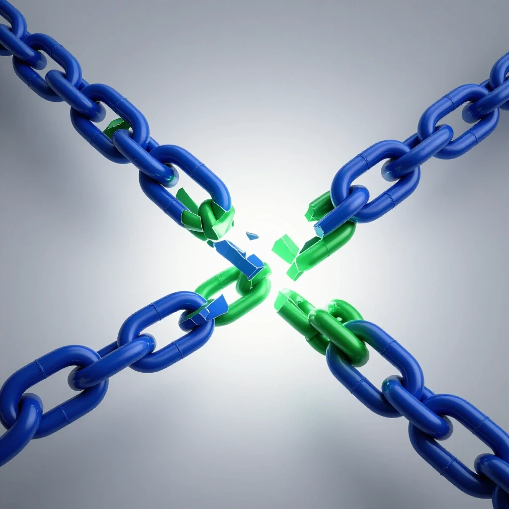 A broken chain link symbolizing the disconnect in Facebook ads sales with vibrant colors emerging from it.