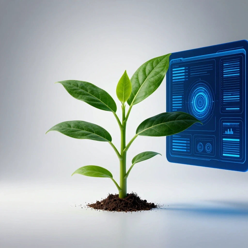 A comparison between organic growth symbolized by a green plant and a digital interface, showcasing social media marketing tools.