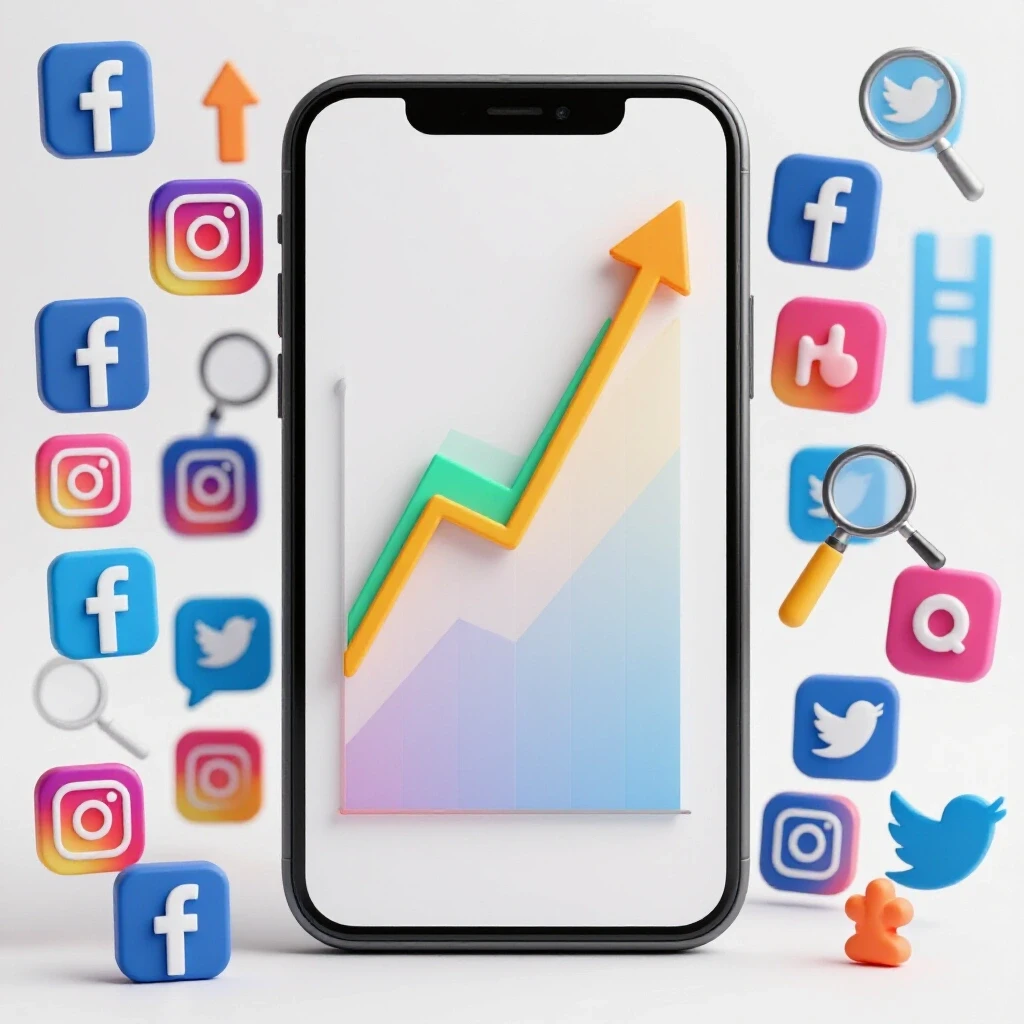 A vibrant smartphone displaying contrasting graphs highlighting social media engagement trends and analysis tools.
