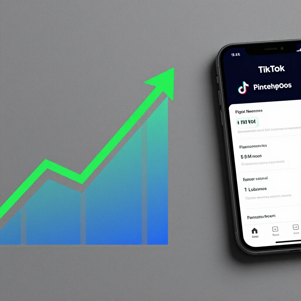 A visually striking split-screen image showcasing a growth graph and TikTok analytics on a smartphone.