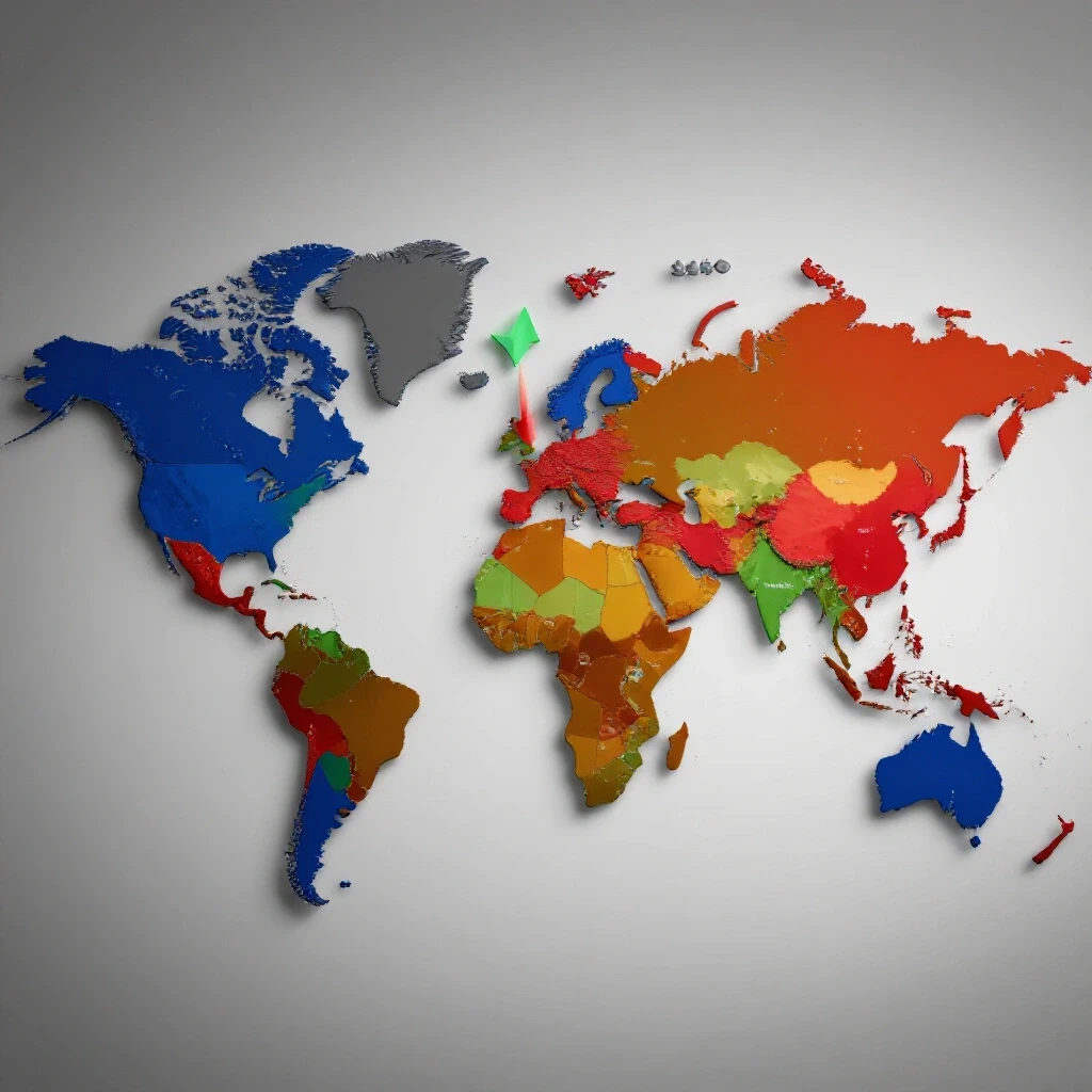 Vibrant 3D map showcasing top countries for boosting Facebook ads with arrows and graphs representing growth.