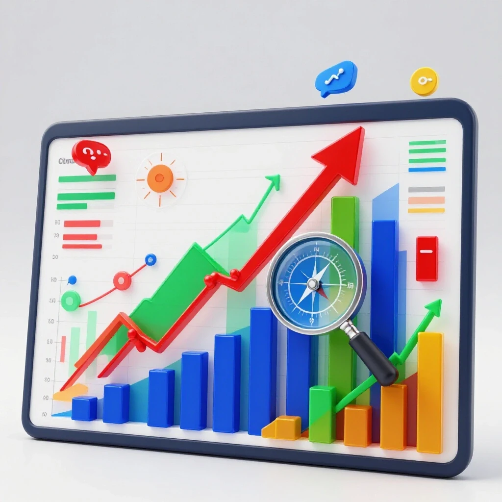 A vibrant 3D dashboard displaying upward-trending graphs and growth icons in rich colors, symbolizing social ad performance metrics.