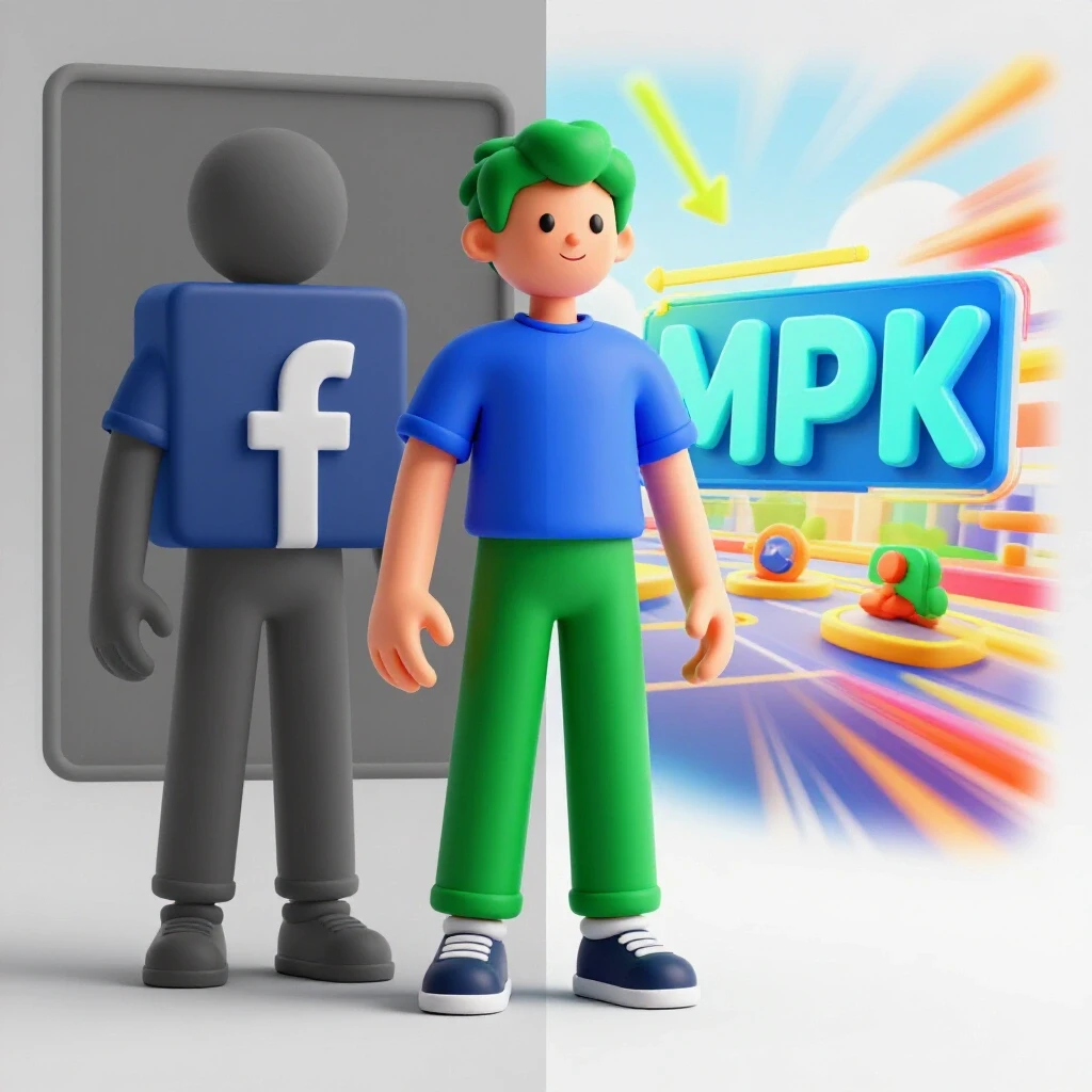 A split-screen image comparing a grayscale Facebook ad and a vibrant animated MP4 video, showcasing transformation.