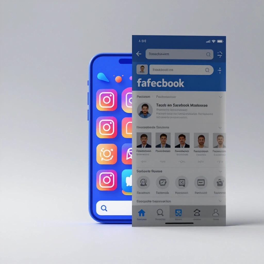 A vibrant split image showcasing a colorful Instagram interface next to a faded Facebook page, emphasizing social media contrast.