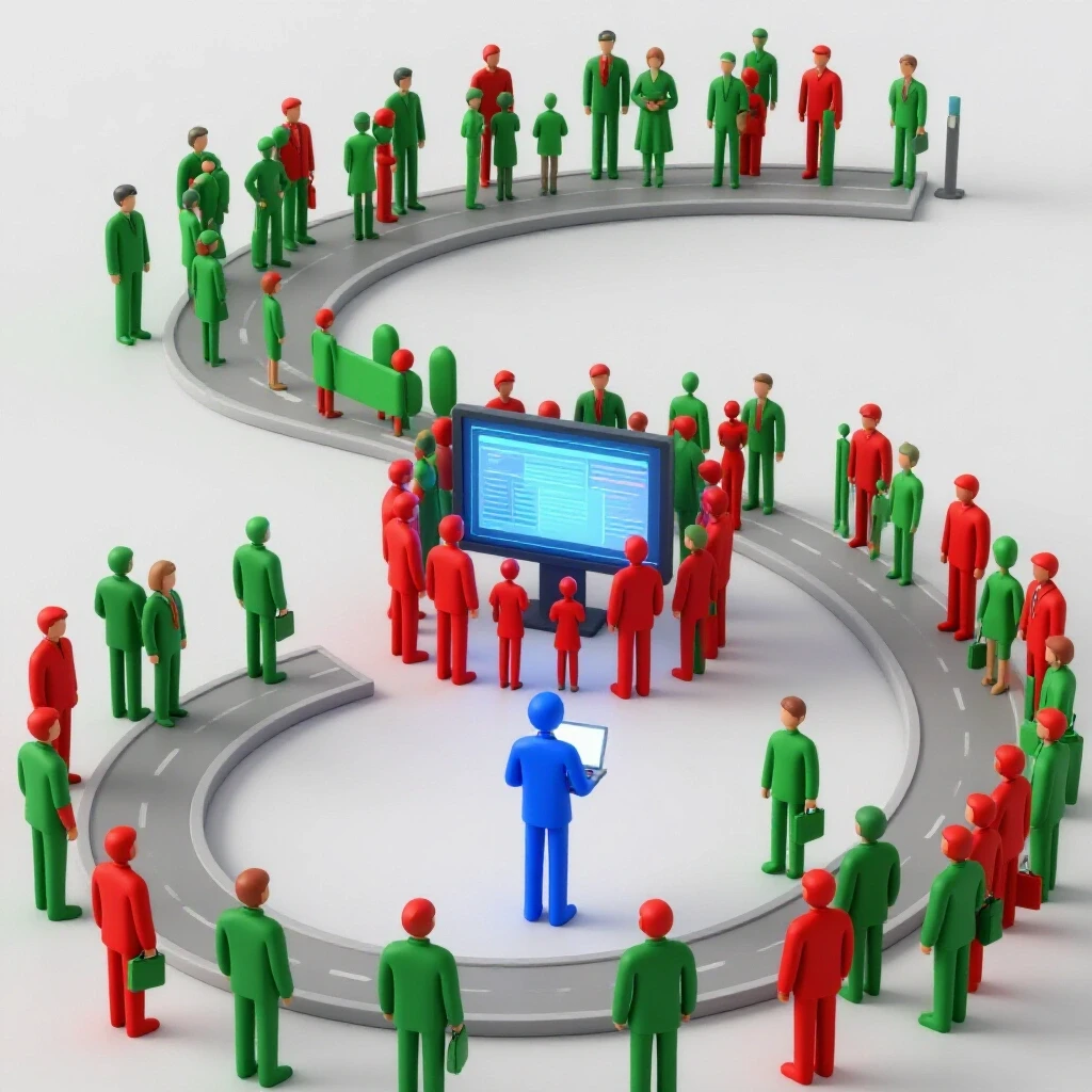 Visual metaphor showing the journey from a freelancer to a team lead with a winding path and vibrant team dynamics.