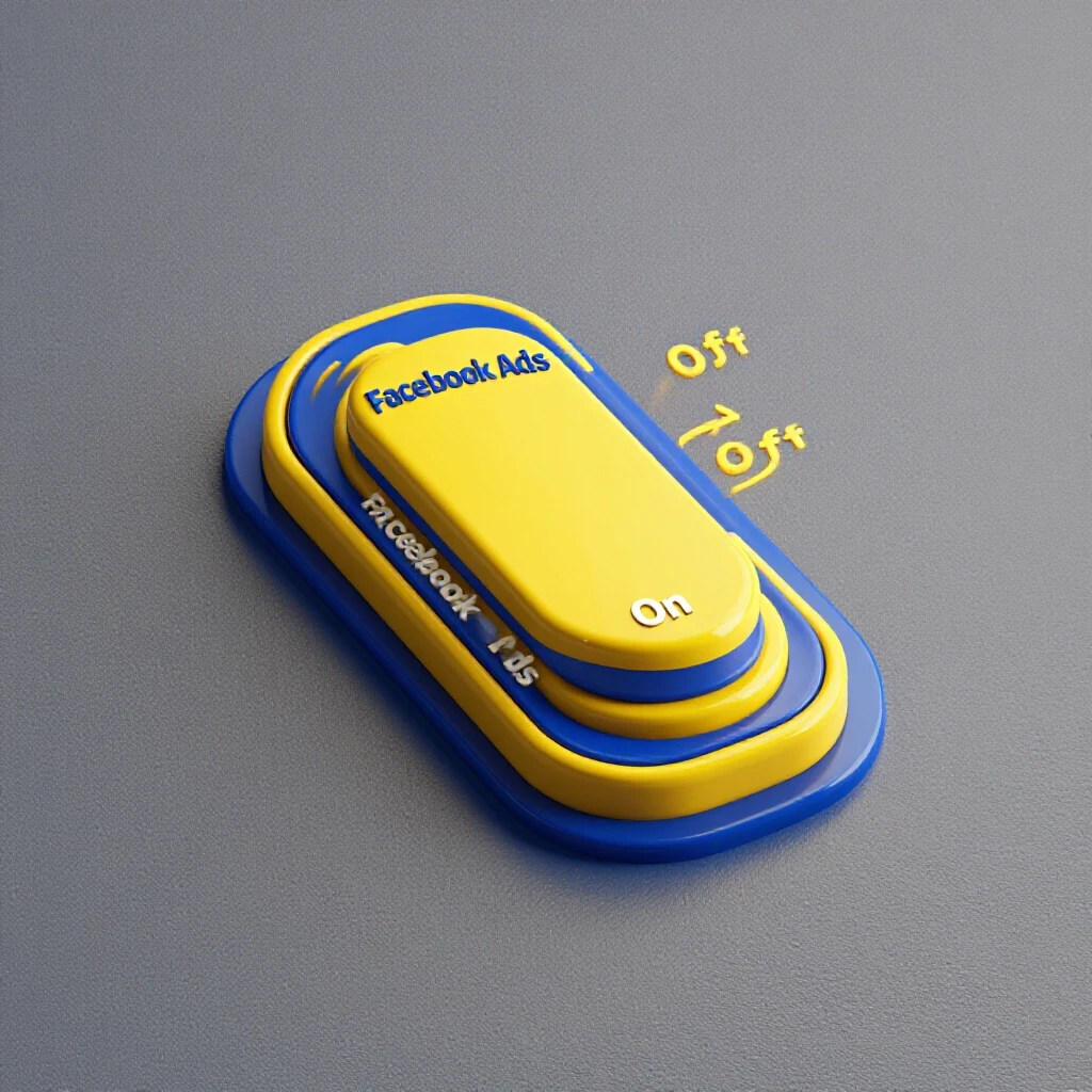A large yellow switch labeled 'Facebook Ads' being flipped off against a vibrant blue background, symbolizing control.