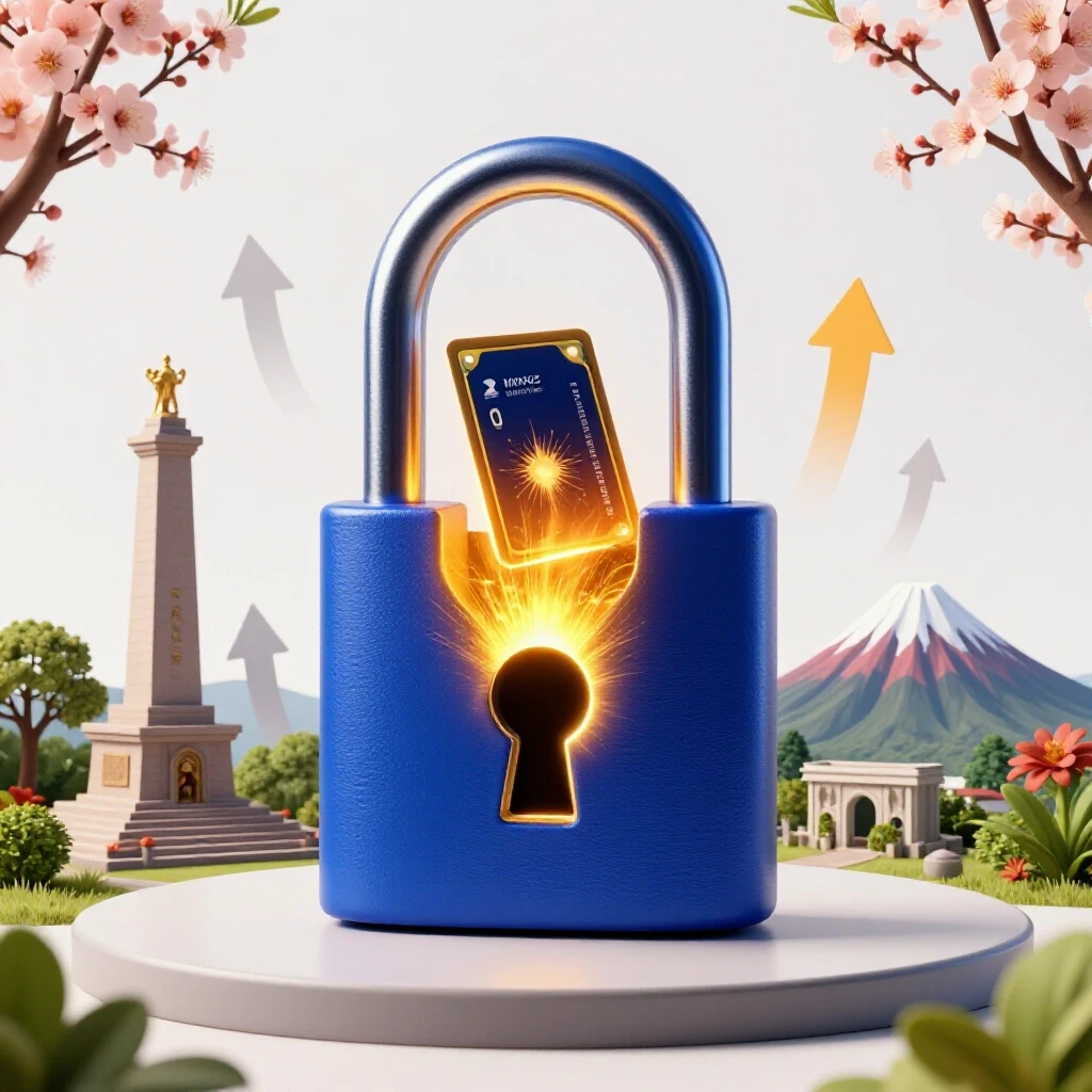 A vibrant open lock with a glowing virtual card emerging, symbolizing business growth against Philippine landmark backdrop.
