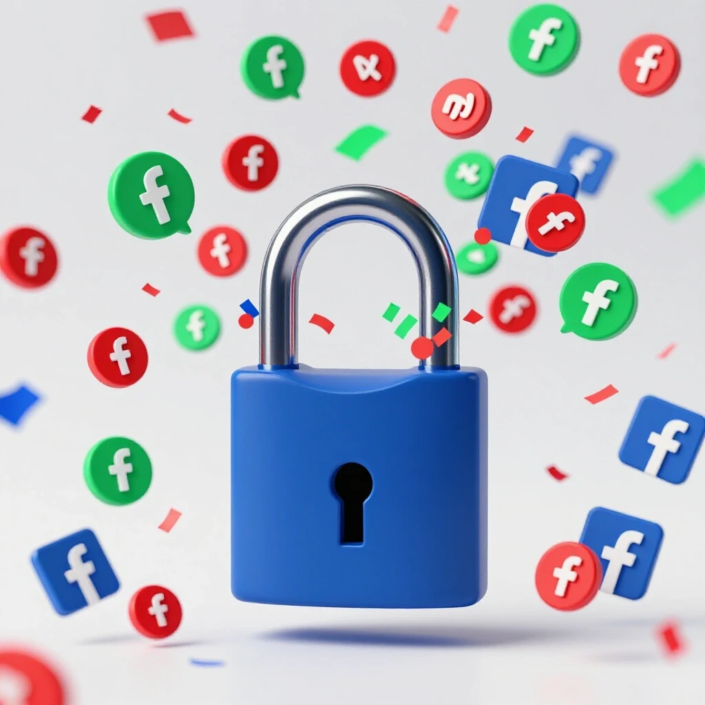 A vibrant Filipino lock being opened with colorful Facebook icons bursting out like confetti, symbolizing marketing potential.