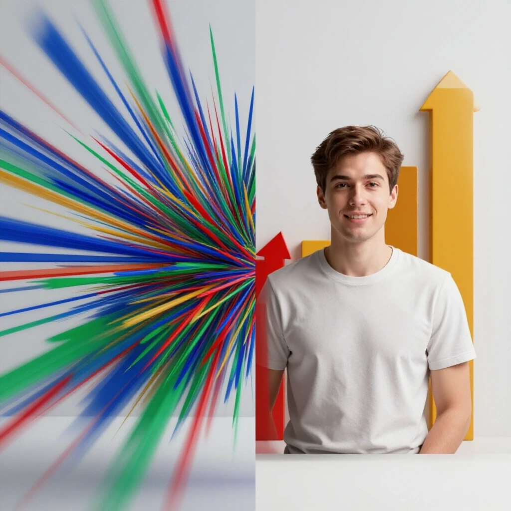 A visually engaging split-screen image contrasting a vibrant dynamic video frame with a minimalist still image, highlighting Facebook ad performance.
