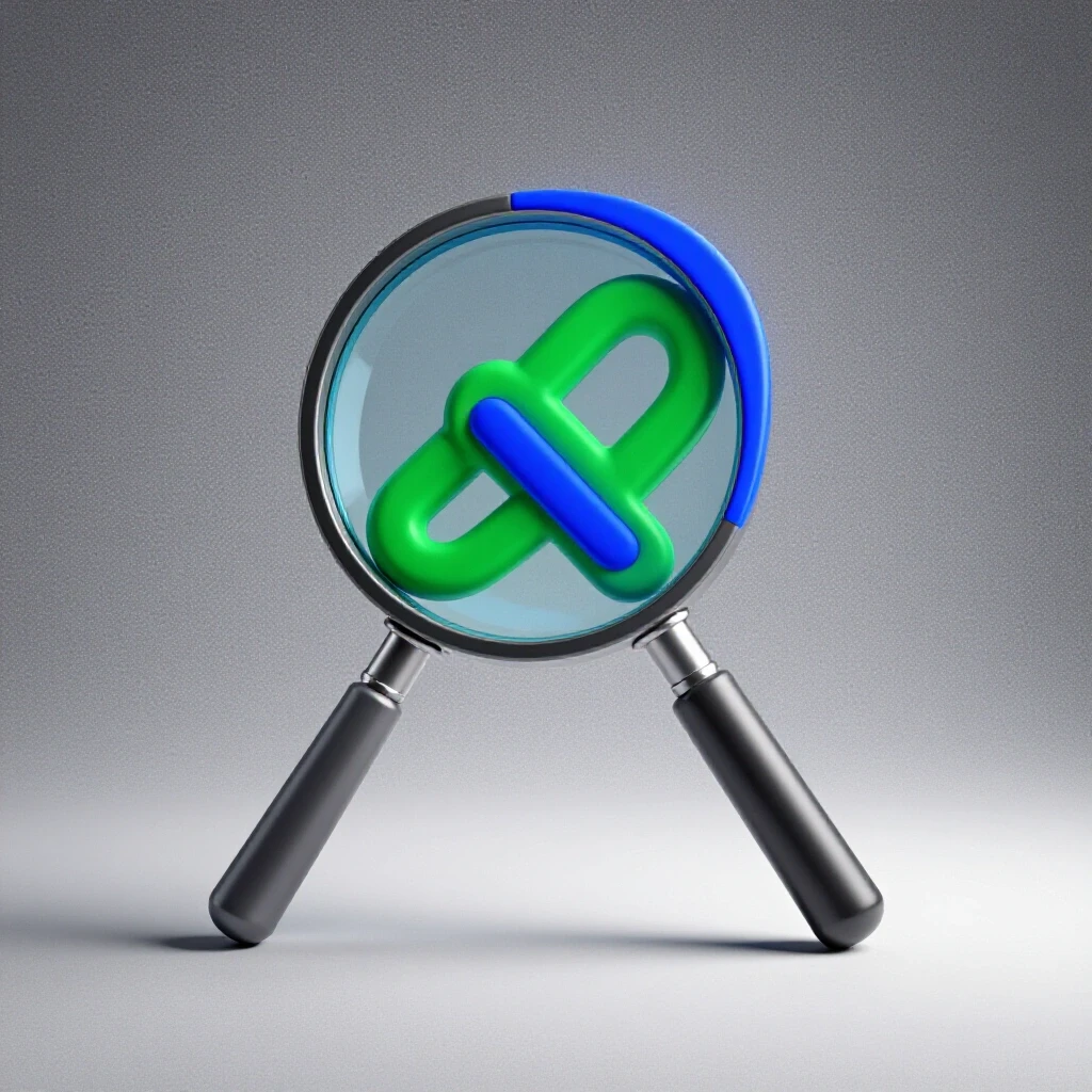Vibrant link icon with a magnifying glass symbolizing click-through rates improvement.