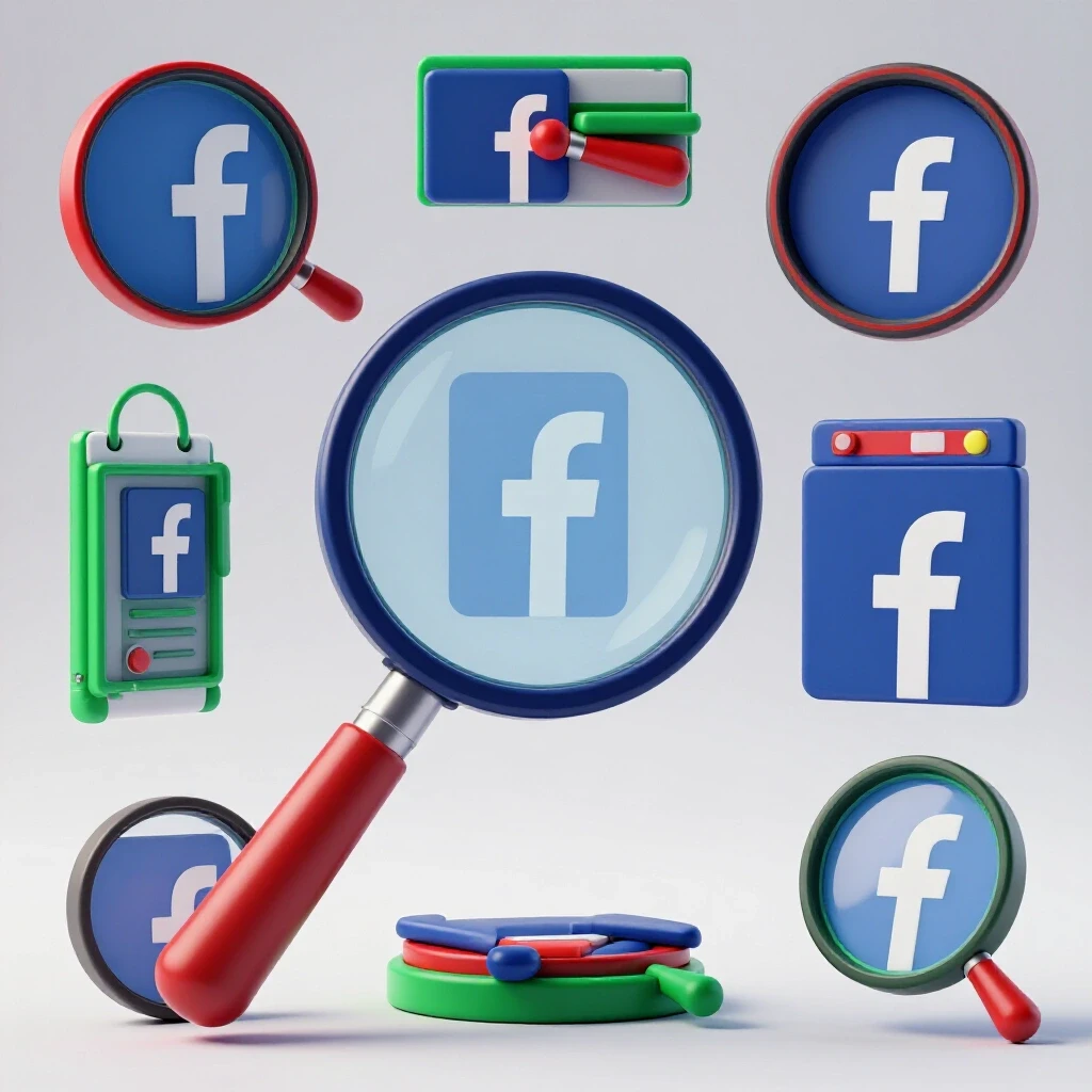 A magnifying glass hovering over a Facebook ad, symbolizing exploration of advertising strategies with vibrant colors.