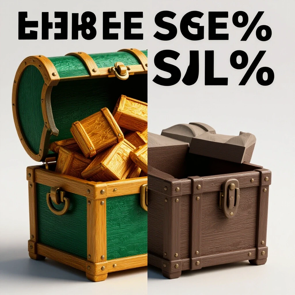 A vivid split-screen image showing a treasure chest overflowing with colorful course sales symbols on one side, and an empty chest on the other, symbolizing revenue comparison.