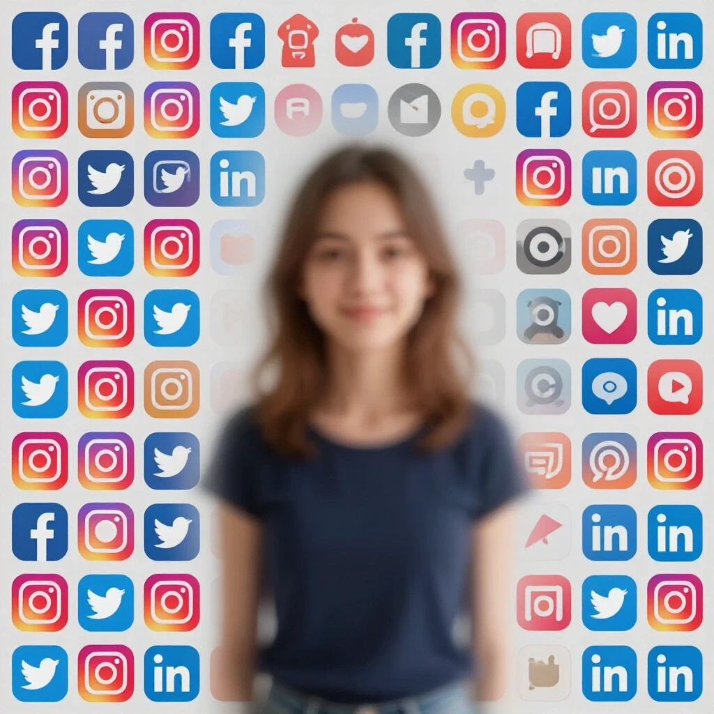 A split-image showcasing vibrant social media icons juxtaposed with a blurred hybrid content piece, symbolizing platform versatility.