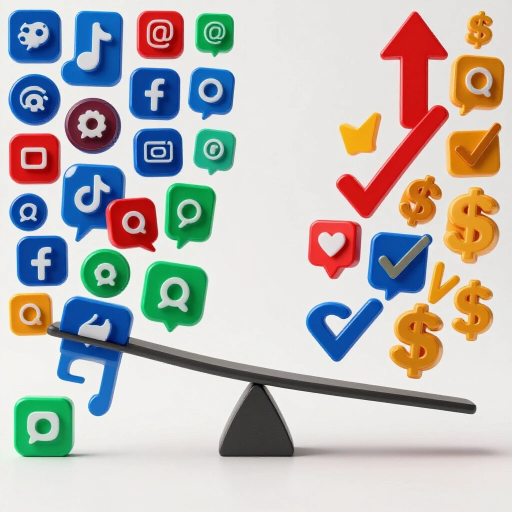 A vibrant split image showing social media icons on one side and lead conversion symbols on the other, illustrating effectiveness in lead generation.
