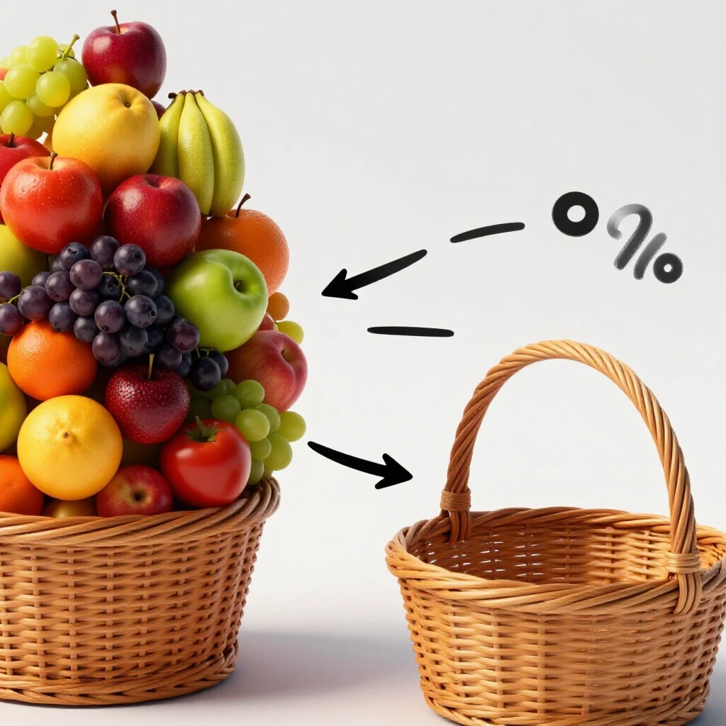 A vibrant basket of fruits contrasted with an empty basket, symbolizing social media audience engagement trends.