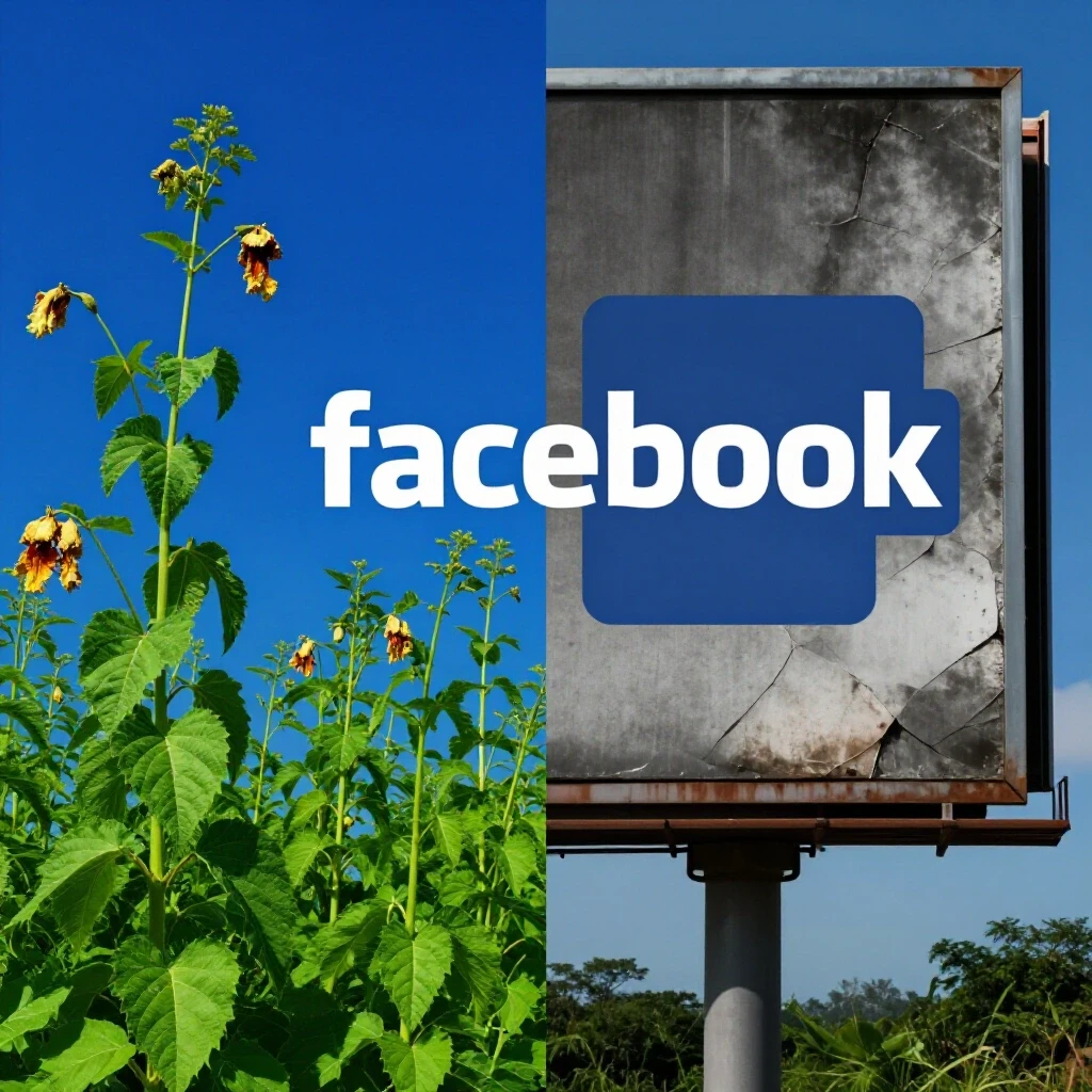 A split image showing a vibrant Filipino landscape alongside a crumbling billboard, symbolizing FB ad success and failure.