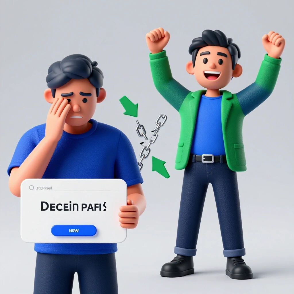 A split-screen image showing a frustrated user with a declined payment on one side and a happy marketer celebrating success on the other.