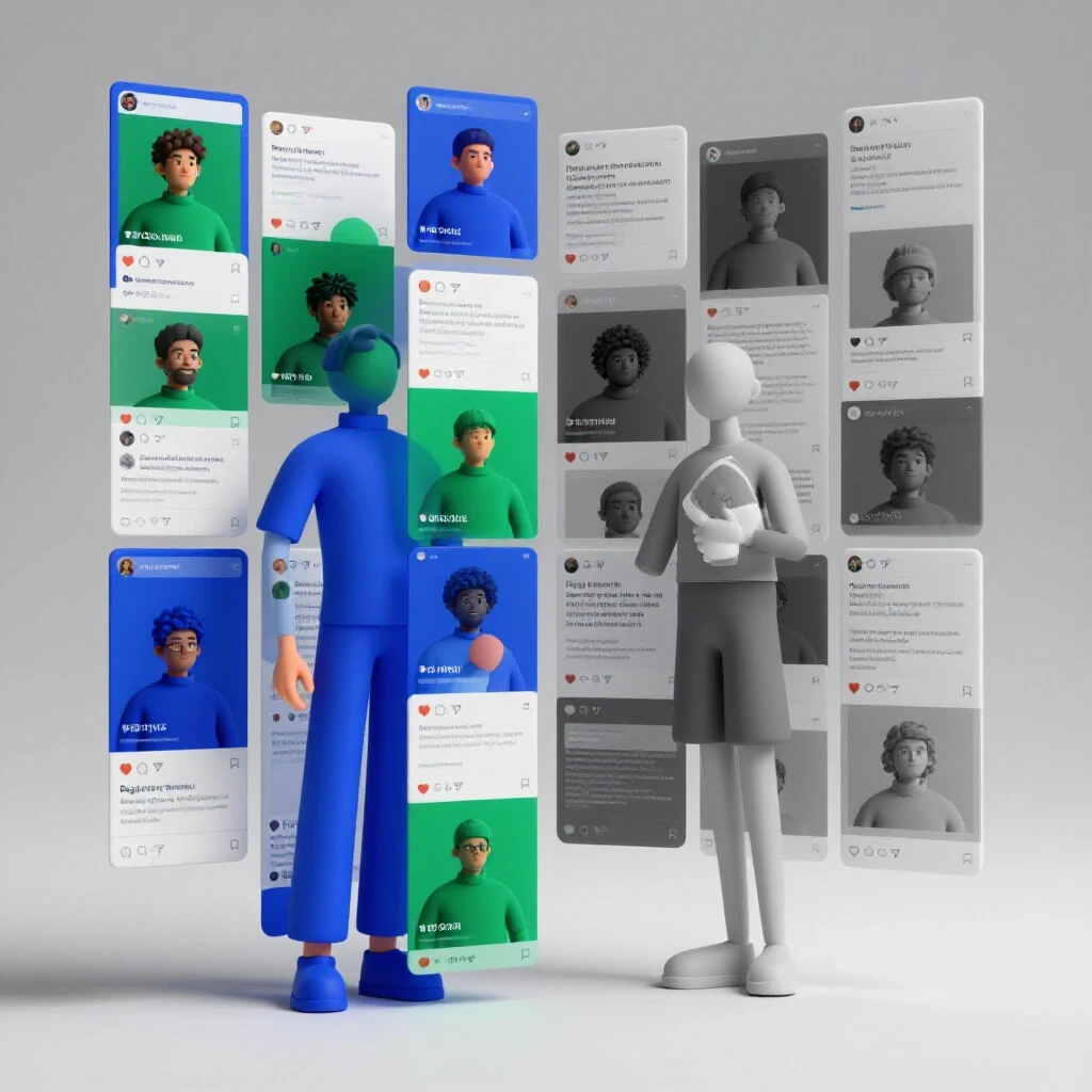A visually engaging split image demonstrating contrasting social media post formats, highlighting vibrant vs dull designs.
