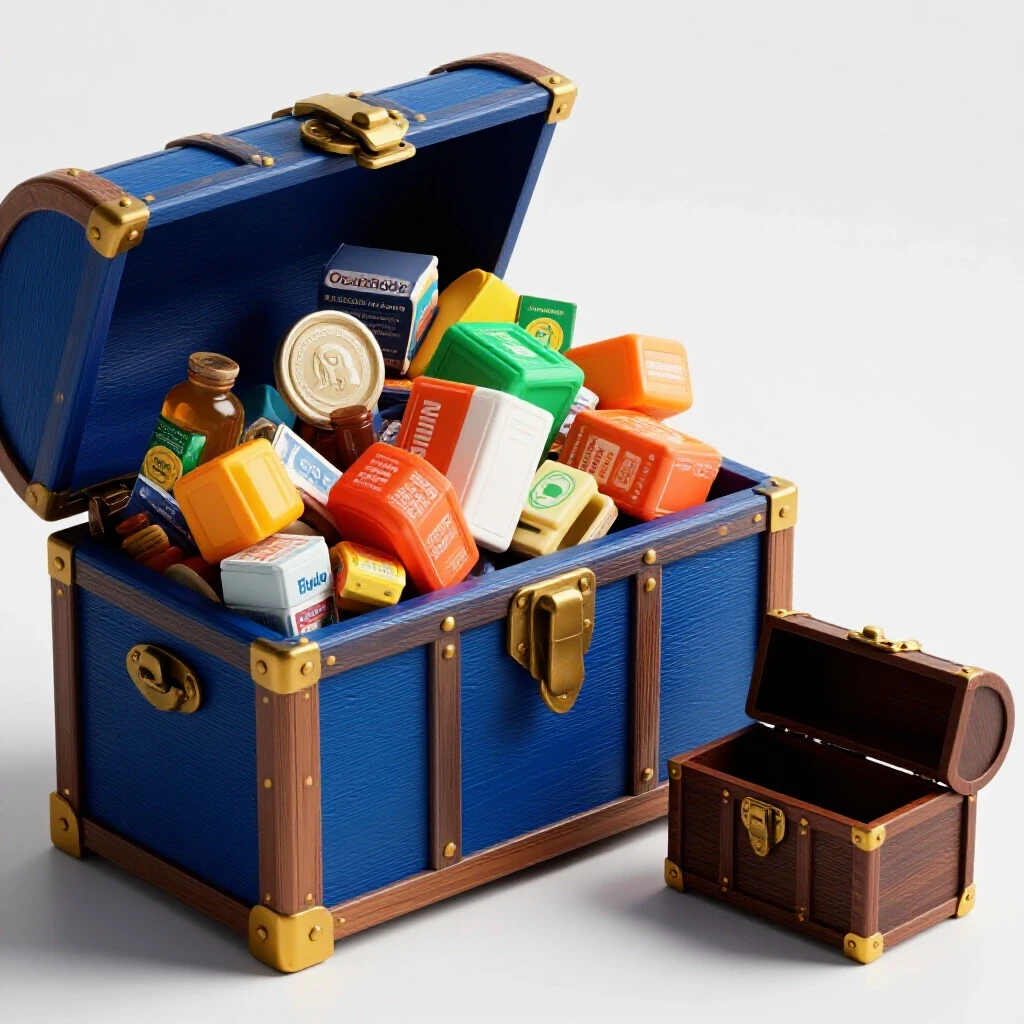 A vibrant treasure chest overflowing with user-generated content juxtaposed with an empty chest in a well-lit setting.