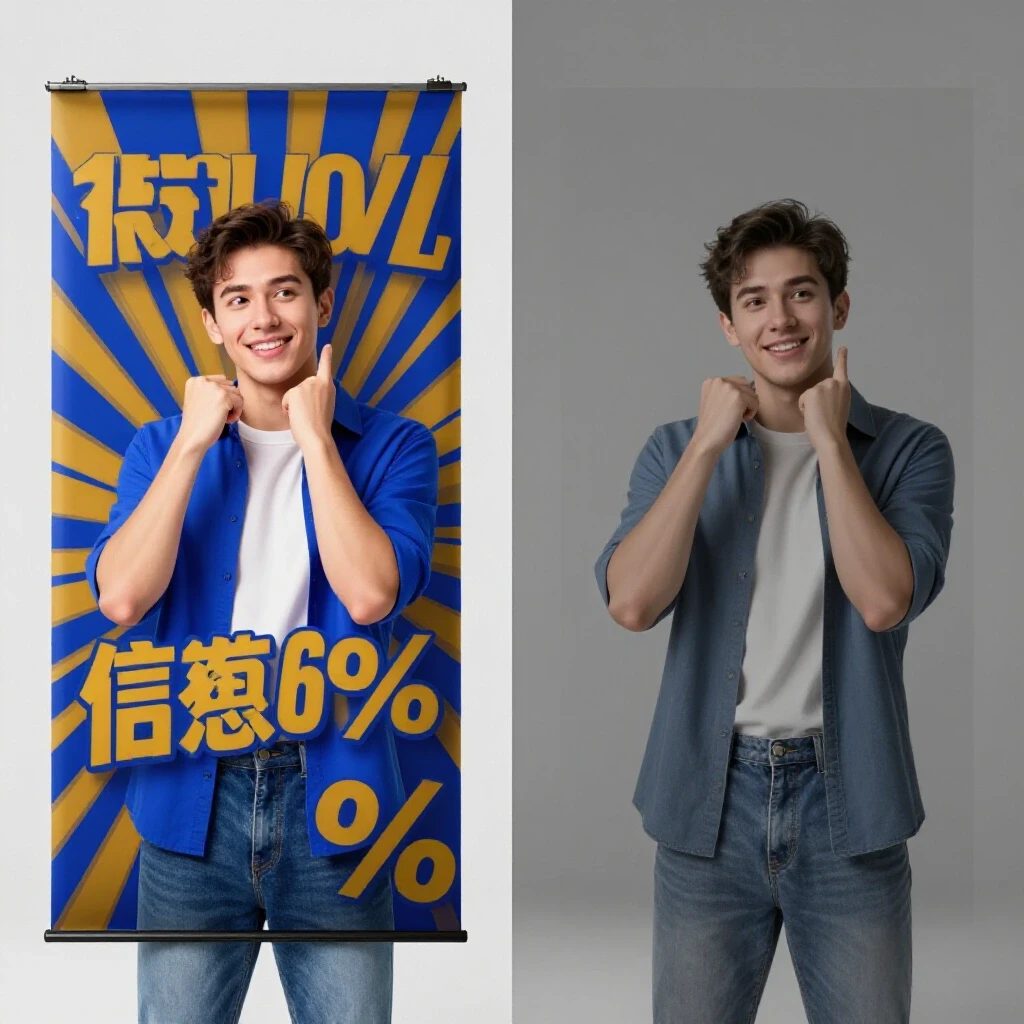 Split-screen of two contrasting ecommerce ads, vibrant on one side and dull on the other, against a clean light grey background.